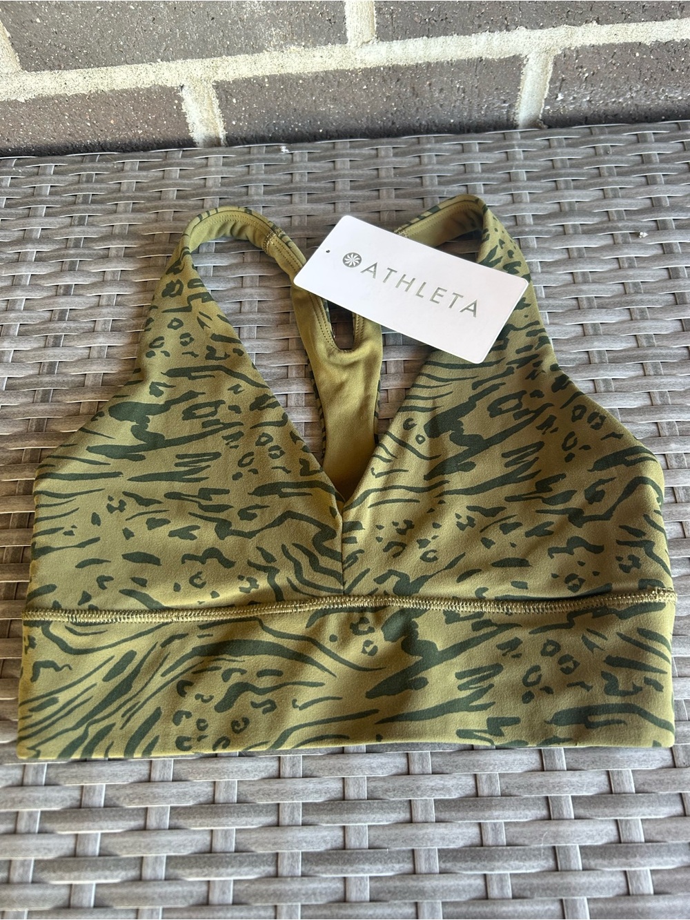 Athleta Olive Green Animal-Print Racerback Sports Bra - Size XS